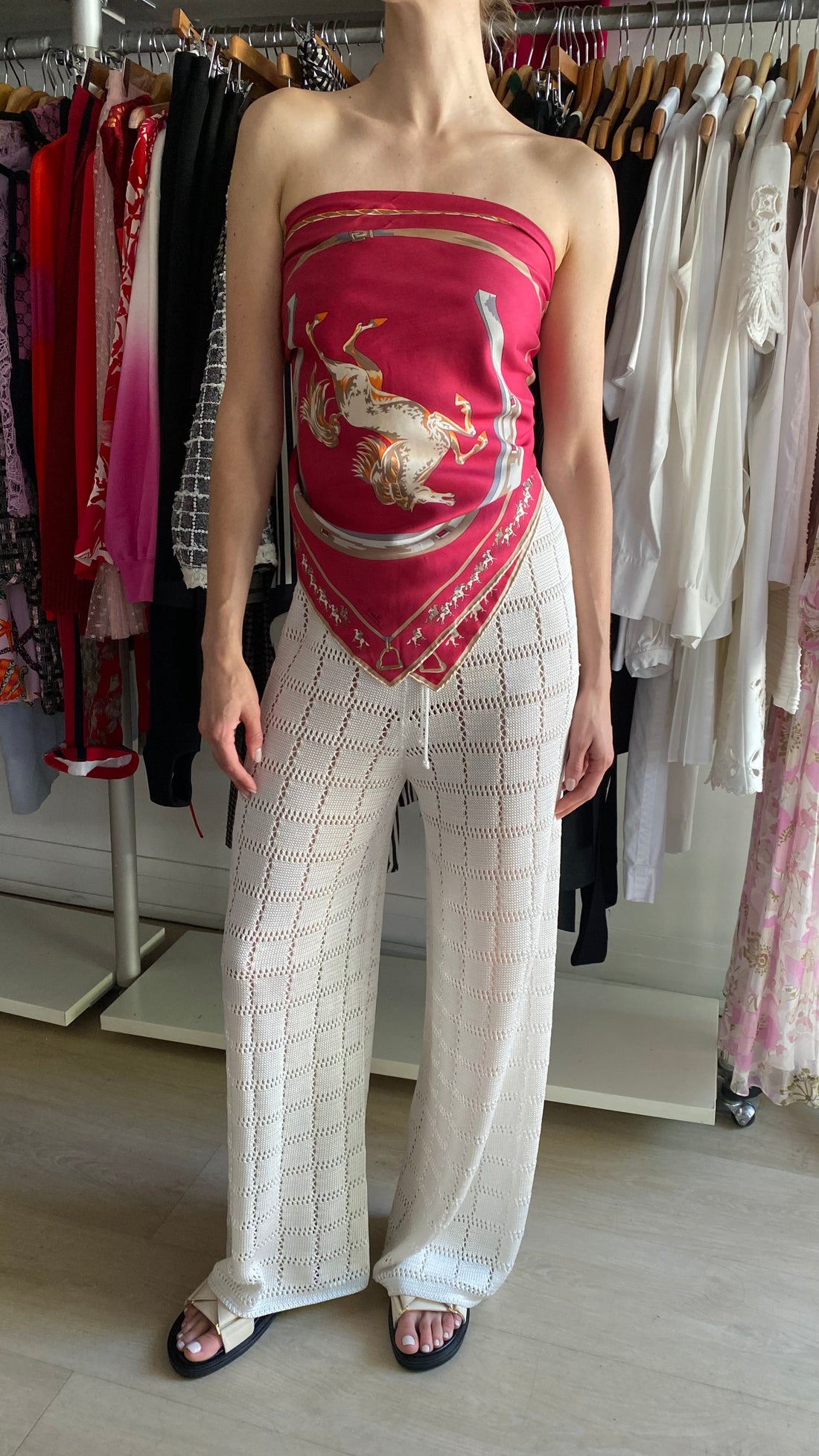 Emilio Pucci Red Vintage Horses Print Silk Scarf 90cm