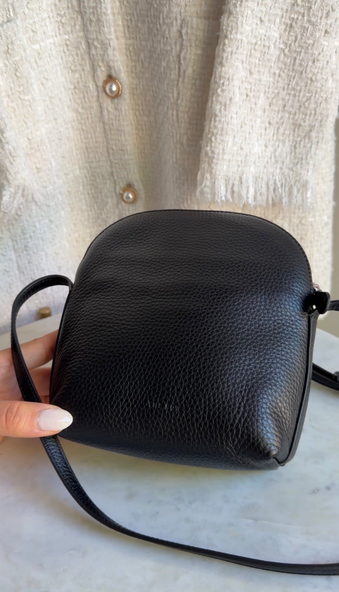 The Row Black Leather Mini North South Annie Crossbody Zip Bag