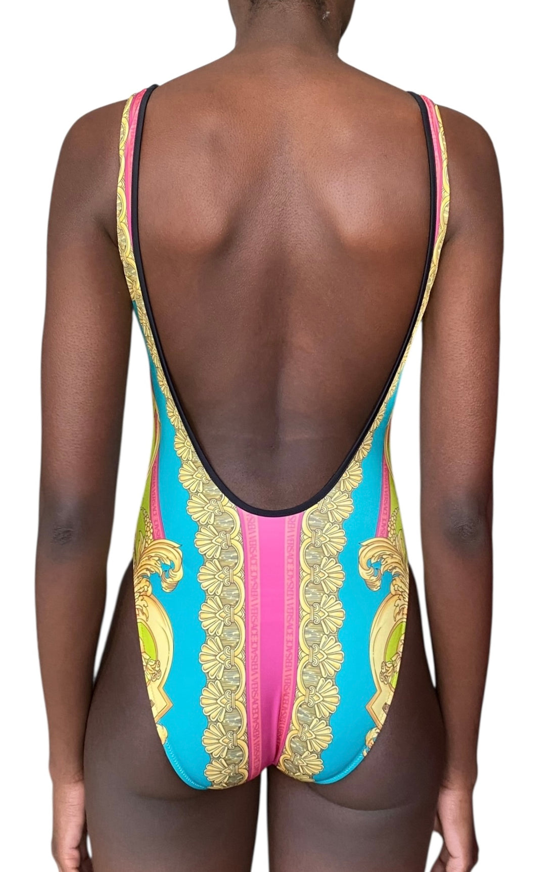 Versace Pink & Green “Borocco Goddess” Printed 1-Piece Swimsuit - 1 / US 2-4