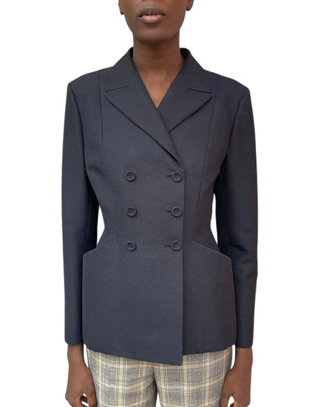 Christian Dior Navy 30 Montaigne Silk Double Breasted Bar Jacket - 42 / US 10
