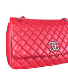 Chanel Red Calfskin Bubble Quilted Medium Single Flap Shoulder Bag