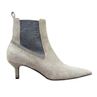 Brunello Cucinelli Grey Suede Monili Pointed Mid Heel Ankle Boot - 36.5