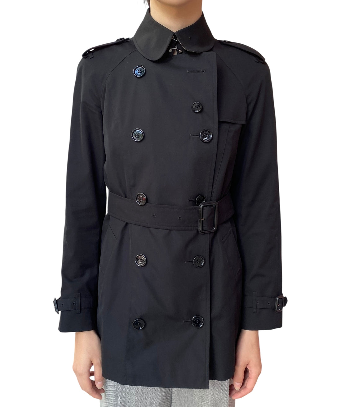 Burberry Black Short Kensington Heritage Trench Coat - US 4