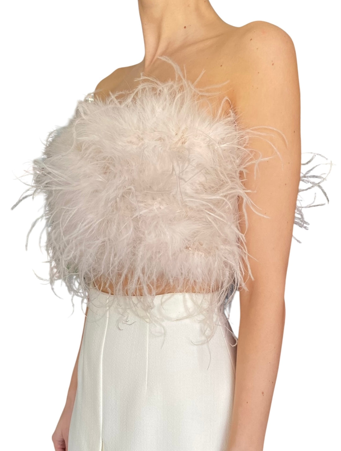 Lamarque Blush Ostritch & Turkey Feather Bandeaux Top - S / US 2-4