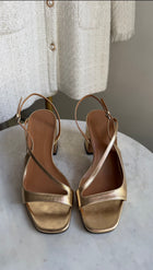 Nomasei Gold Metallic Block Heel Slingback Sandals - 37