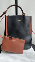 Burberry Black and Brown Leather Small Bucket Bag with Pouch