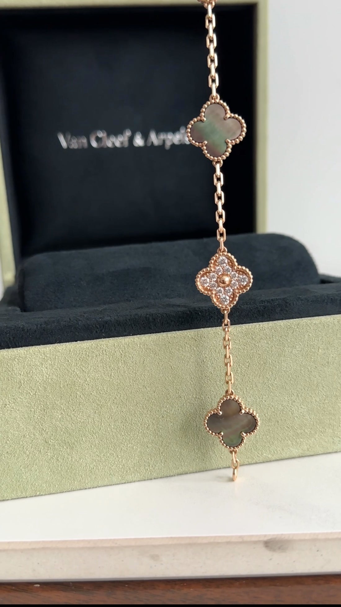 Van Cleef & Arpels 18k Rose Gold 5 Motif Alhambra MOP Diamond Bracelet