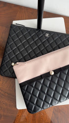 Chanel Black and Blush Pink Quilted Lambskin Medium Pearl O Case