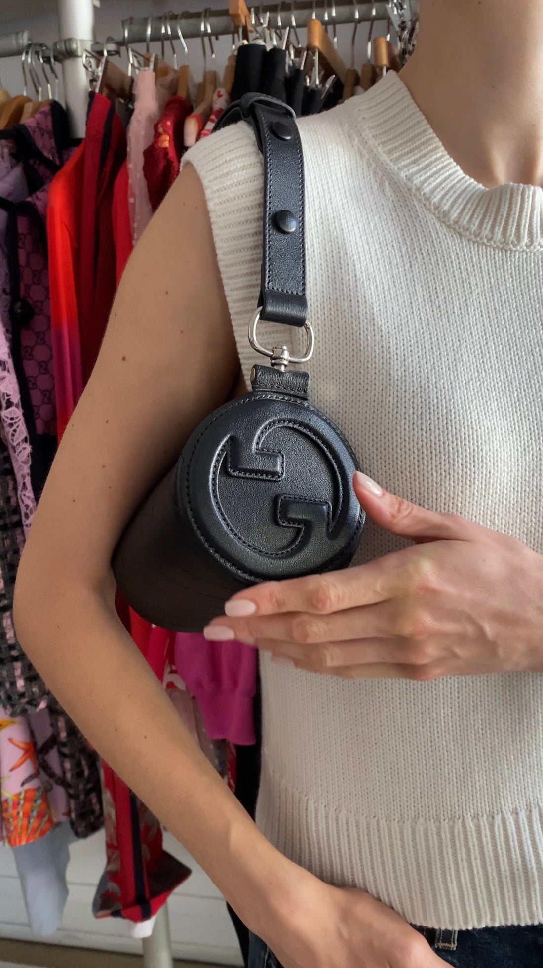Gucci Black Leather Blondie Mini GG Barrel Bag