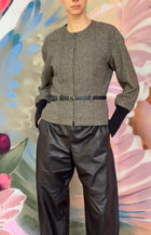 Hermes Brown Cashmere Herringbone Tweed Rib Knit Cuff Belted Jacket - F40