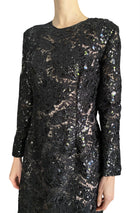 Giambattista Valli Black Sequin Guipure Long Sleeve Cocktail Dress - IT 44 / M / US 6-8