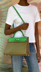 Hermes Green Tri-Color Ostrich Kelly Retourne 32 Handbag PHW