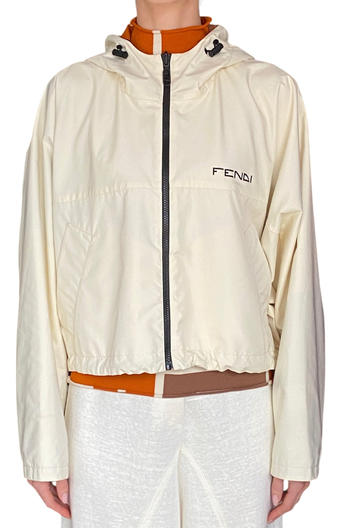 Fendi Orange Geo Puzzle Print Reversible Cropped Hooded Rain Jacket - M / 8-10