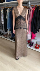 Miau by Clara Rotescu Copper Metallic & Black Lace Sleeveless Gown - 42 / US 4-6
