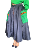 Prada Navy & Green Nylon Maxi Pocket Skirt - 44 / US 8