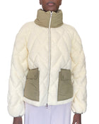Moncler Ivory & Green Jonquille Quilted Bouclé Jacket - 2 / M