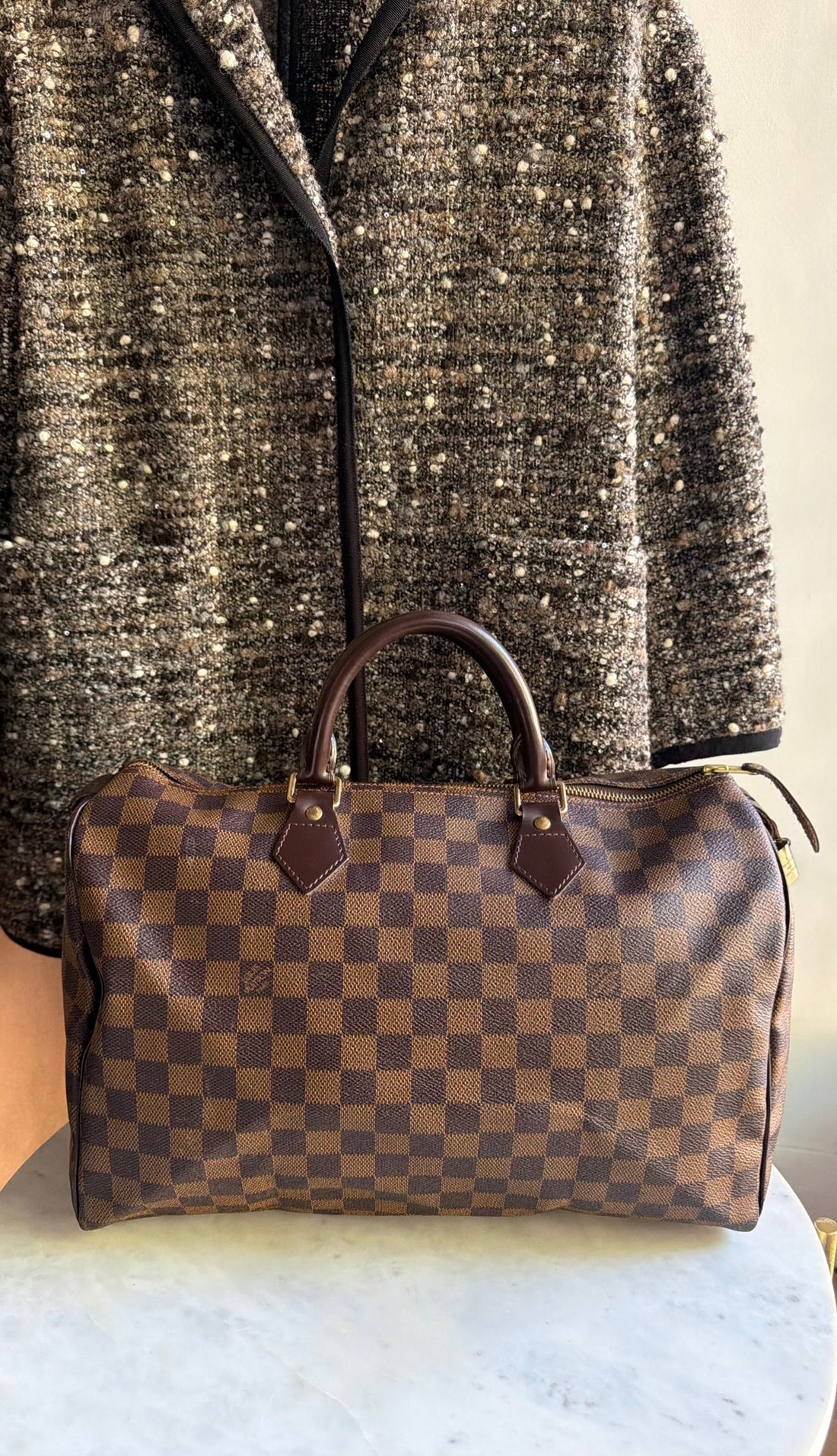 Louis Vuitton Brown Damier Ebene and Leather Speedy Boston Bag 35