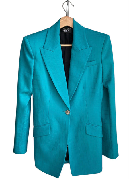 Versace Turquoise Croc Embossed Blazer