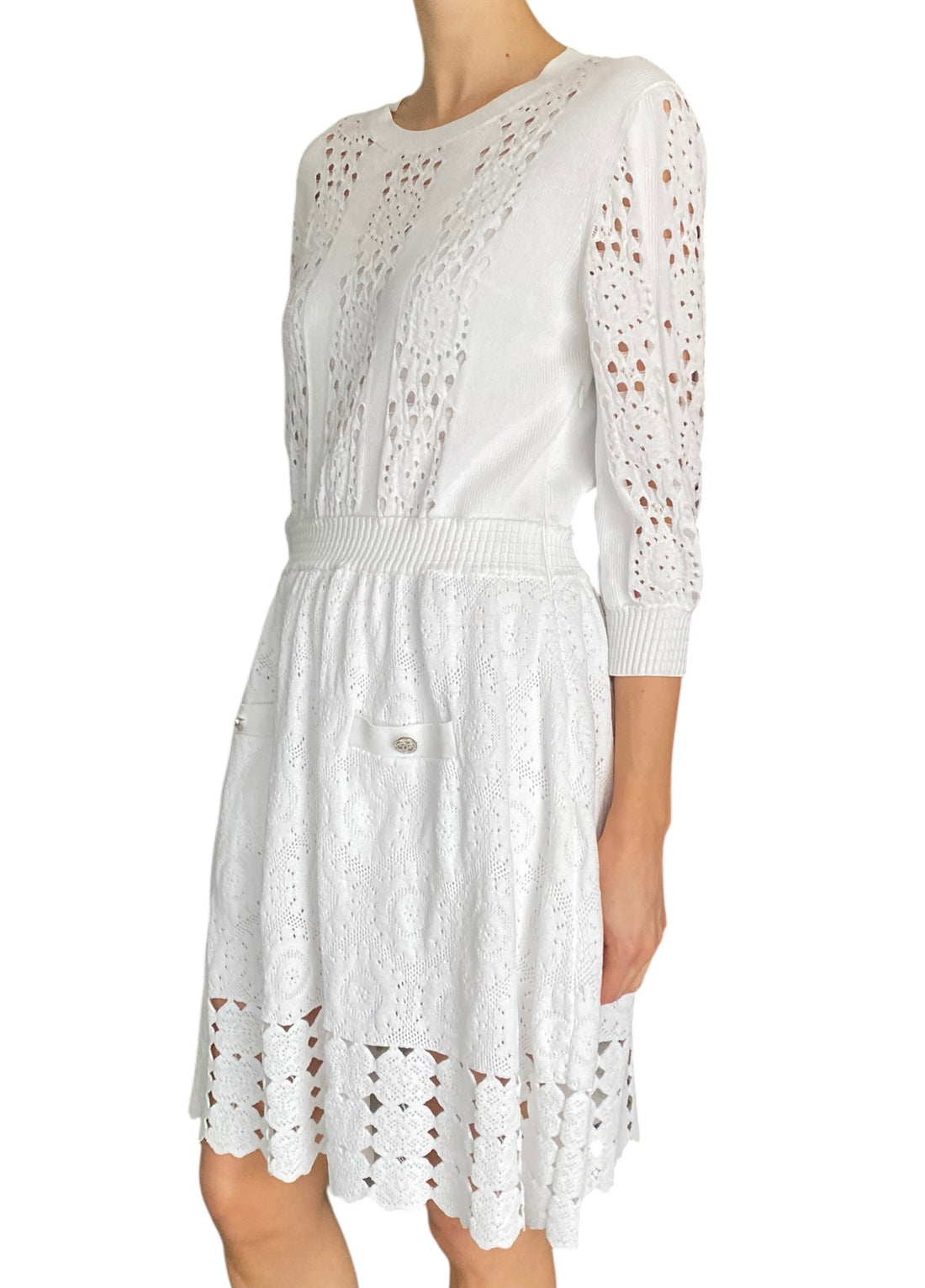 Chanel 20P White Open Knit Dress - FR42 / L