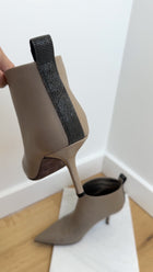 Brunello Cucinelli Taupe Leather Pointed Monili Ankle Boot - 37