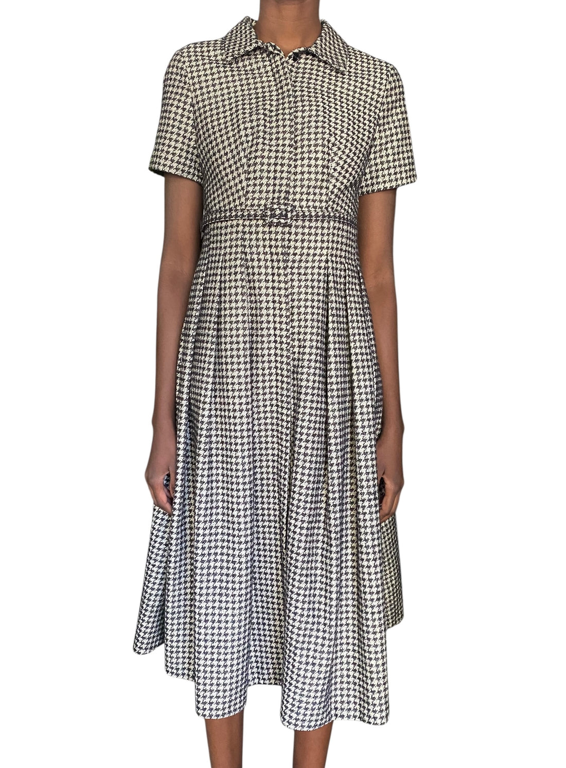 dior midi dresses Christian Dior 2021 Houndstooth Midi Length Pleated Dress