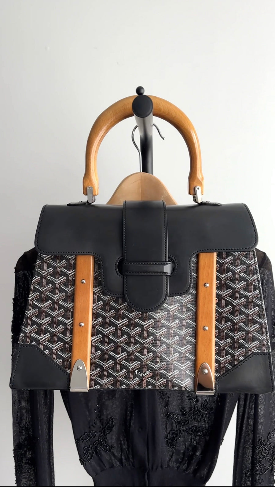 Goyard Goyardine Saigon MM Wood Trim Handbag