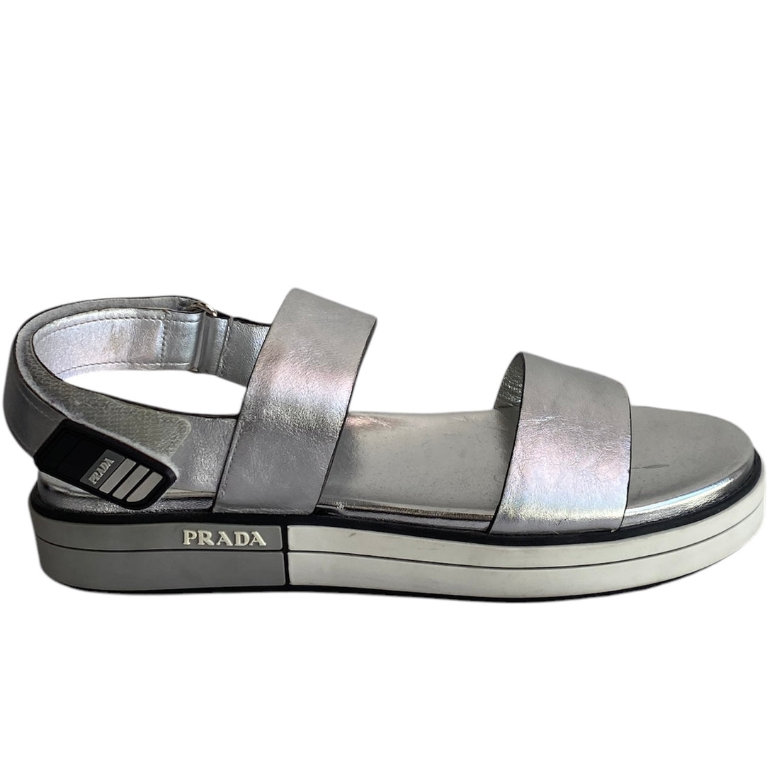 Prada Silver Metallic Leather Sandals - 37