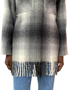 T By Wang Grey Fringe Checked Shacket - US 6