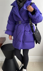 Chanel 19K Indigo / Cobalt Blue Puffer Coat with CC Belt - S / M