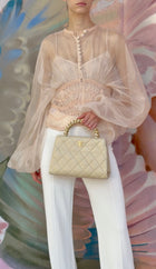 Zimmermann Blush Nude Illuminate Macrame Trim Bodice Sheer Silk Blouse - 0