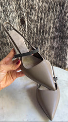 Brunello Cucinelli Taupe City Leather Sling Back 55mm Pointed Toe Monili Pumps - 37