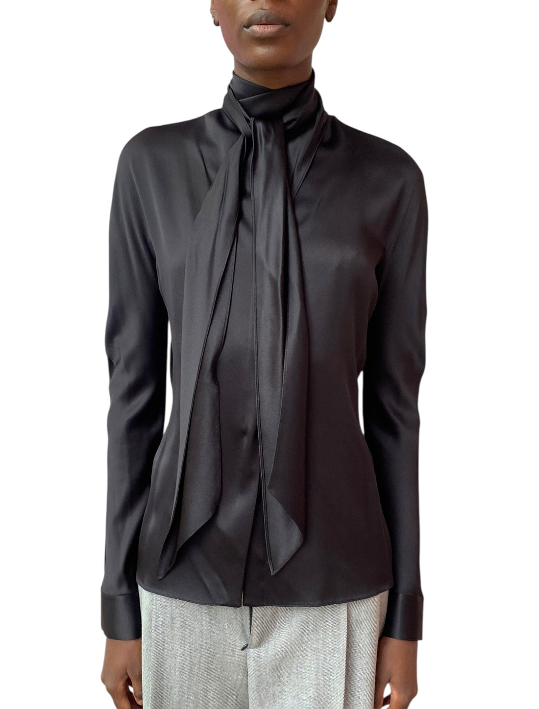 Christian Dior Black Silk Wrap Tie Long Sleeve Shirt - 40 / US 6