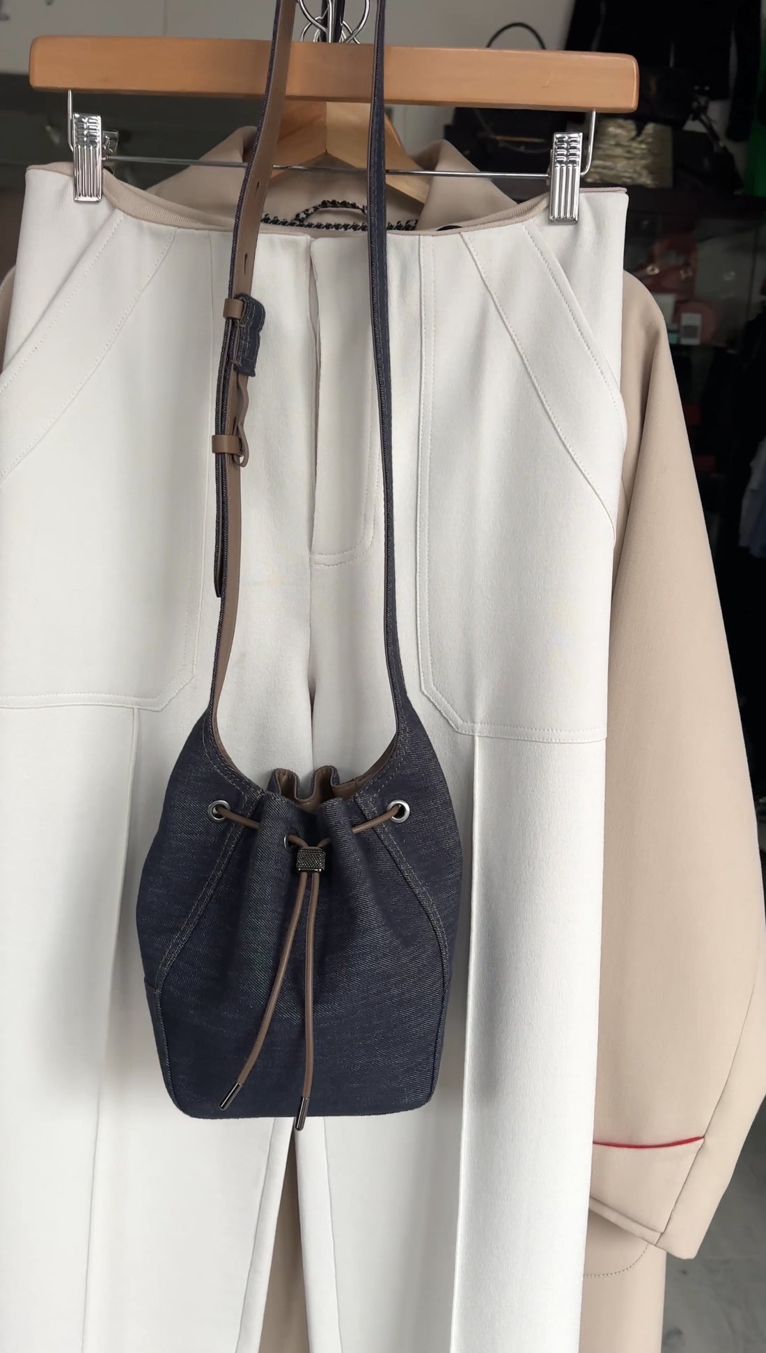 Brunello Cucinelli Small BC Duo Blue Denim Bucket Bag