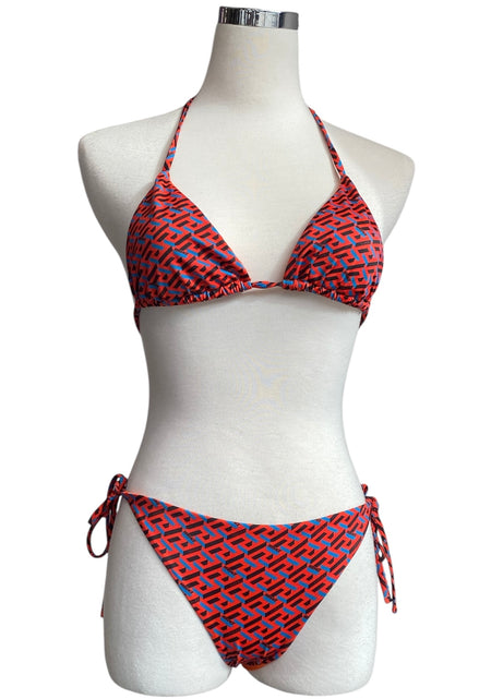 Versace Orange Logo Print Bikini Set