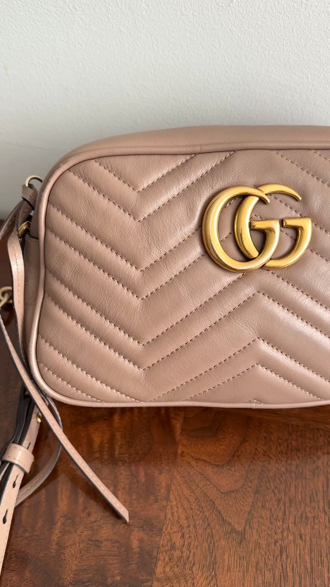 Gucci Marmont Matelasse Taupe Leather Camera Bag