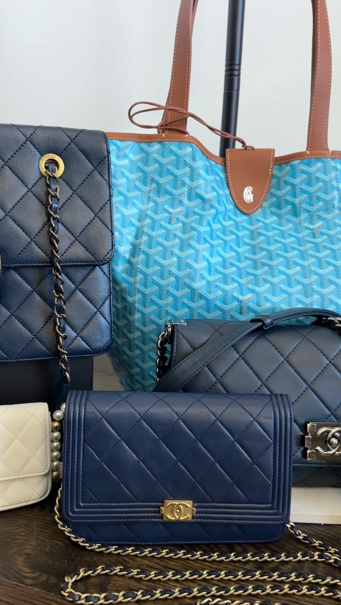 Chanel Navy Quilted Leather Boy Wallet on Chain GHW