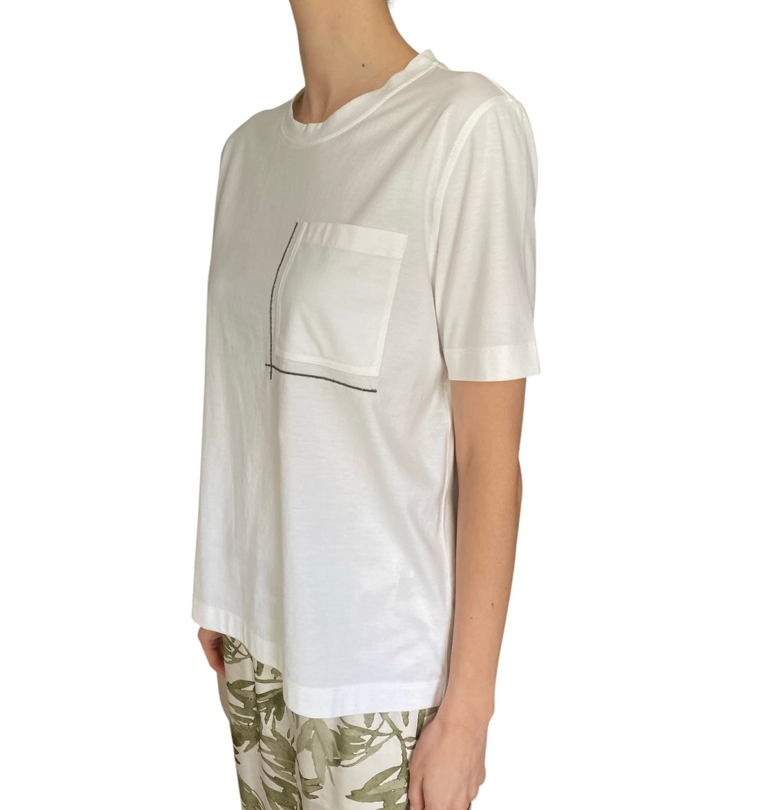 Brunello Cucinelli White Cotton Monili Pocket Tee Shirt - S / US 6