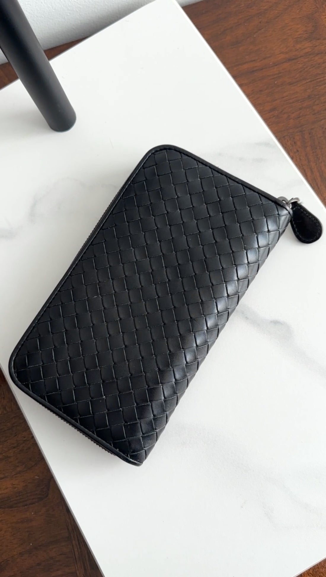 Bottega Veneta Black Intrecciato Leather Continental Zip Wallet