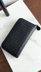 Bottega Veneta Black Intrecciato Leather Continental Zip Wallet