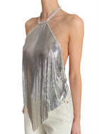 Paco Rabanne Silver Crystal Embellished Halter Chainmail Mesh Top - F40 / US 6-8