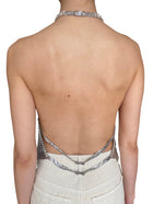 Paco Rabanne Silver Crystal Embellished Halter Chainmail Mesh Top - F40 / US 6-8