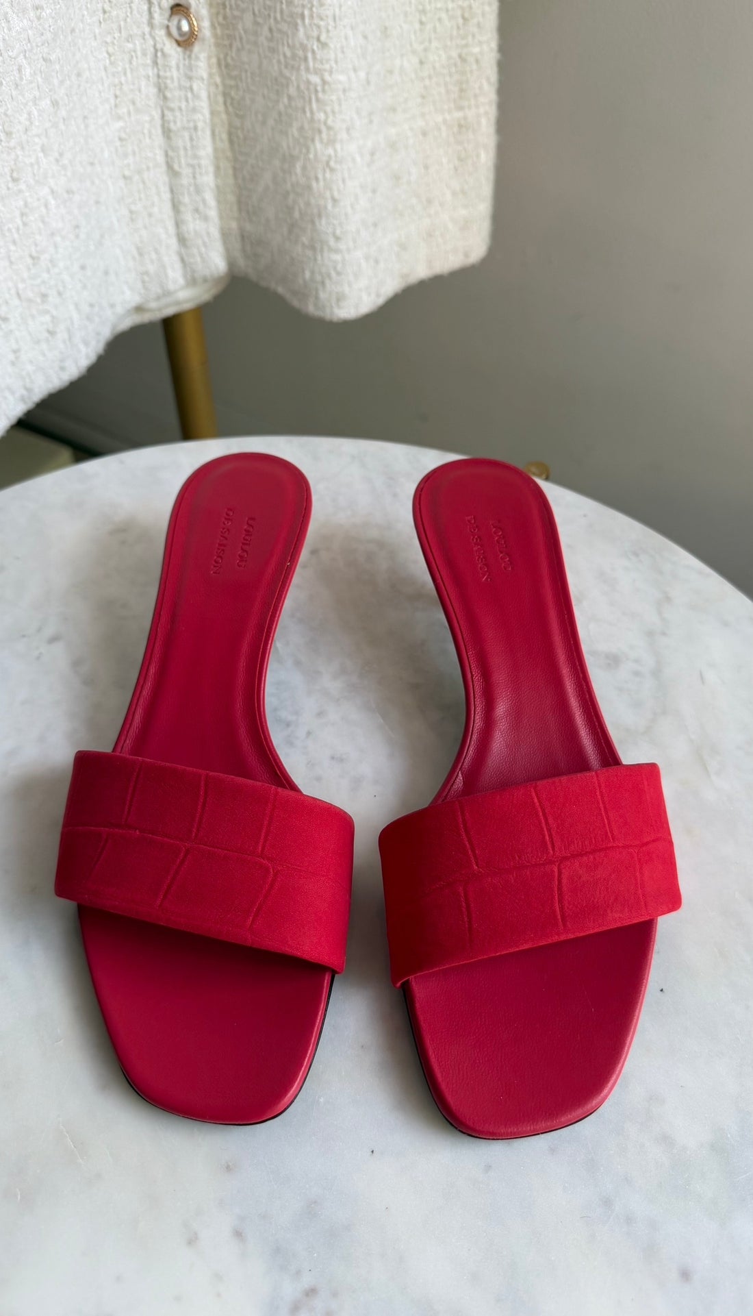Loulou de Saison Red Sarafina Kitten Mule Heel Sandals - 37