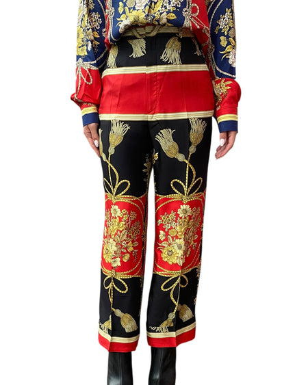 Gucci Red Silk Floral Tassel Print Wide Leg Trousers - 40 / US 4