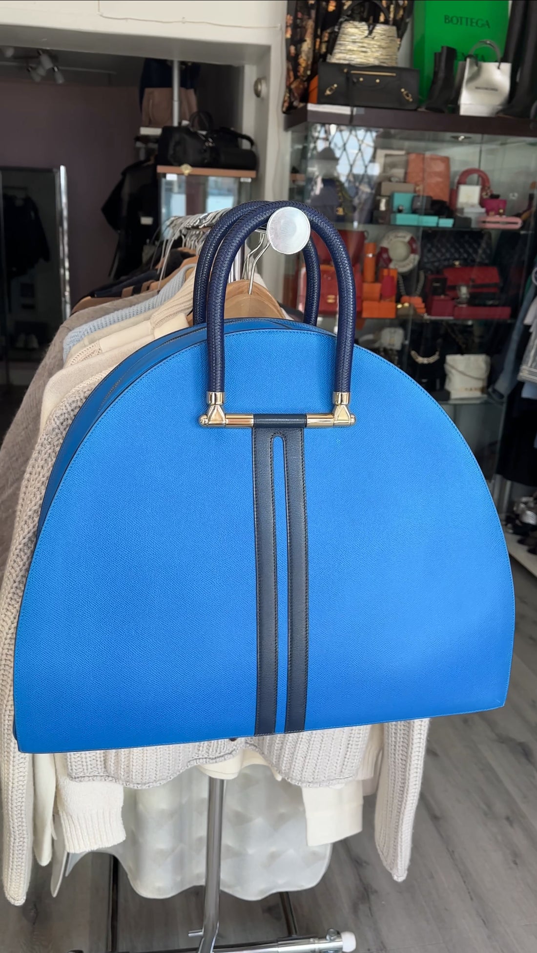 Hermes Vintage 1994 Gobi Blue Leather Hand Luggage Overnight Bag