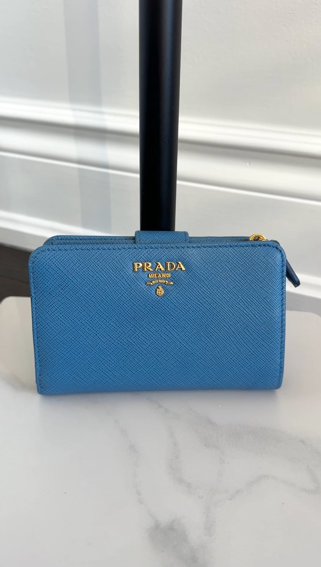 Prada Blue Multicolour Saffiano Leather Compact Wallet