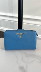Prada Blue Multicolour Saffiano Leather Compact Wallet