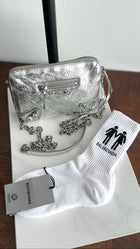 Balenciaga Silver Metallic Reporter Chain Crossbody Bag