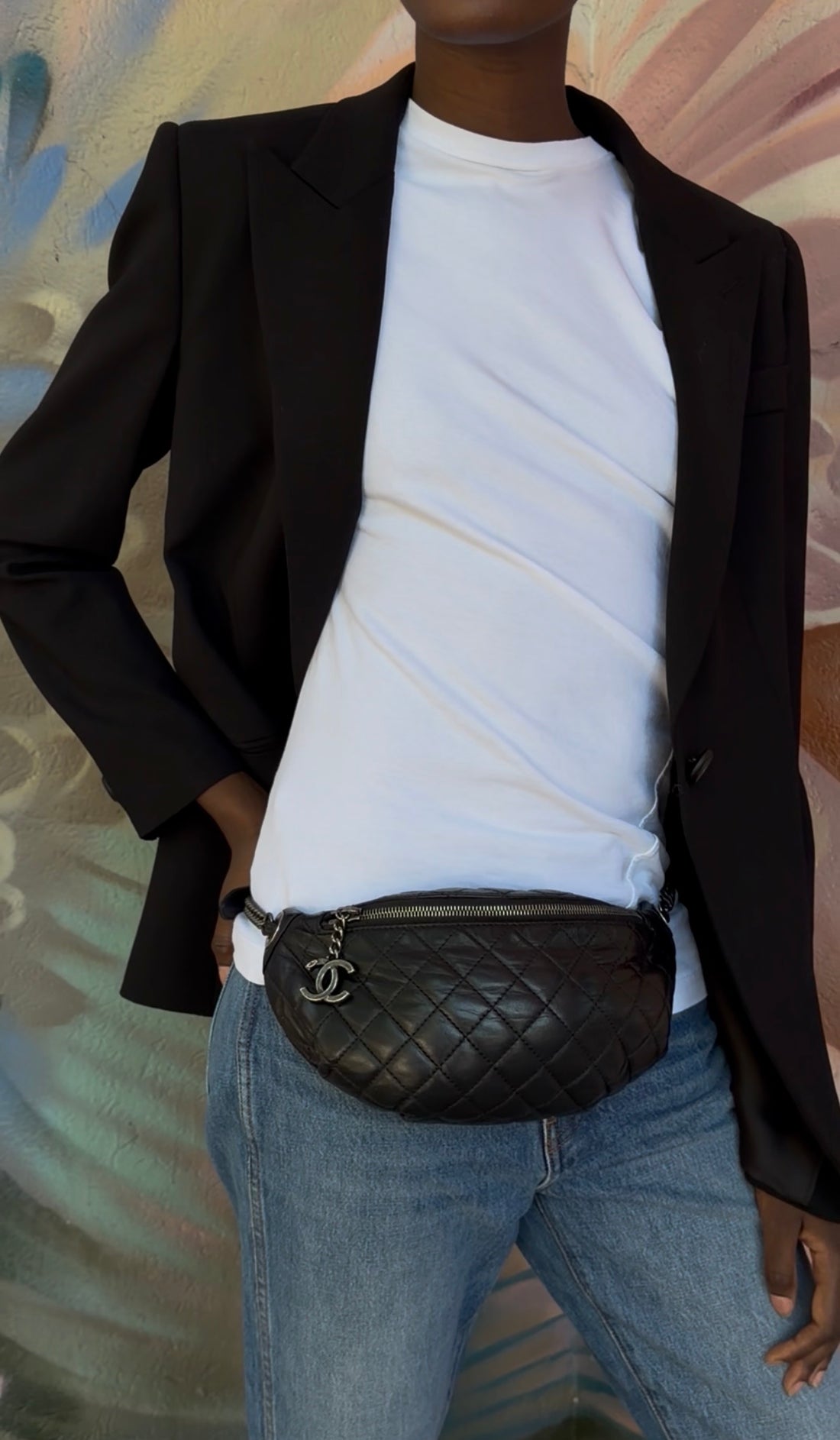 Chanel Black Quilted Lambskin Banane Waist Bag Fanny Pack