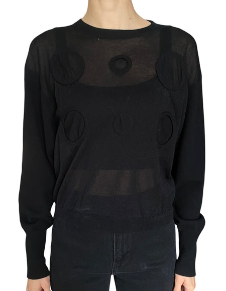 Louis Vuitton Black Cashmere Blend Circle Motif Knit Long Sleeve Top - S