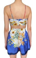 Oscar De La Renta Blue Silk Tie-Front Floral Printed 2-Piece Bralette Short Set - US 4